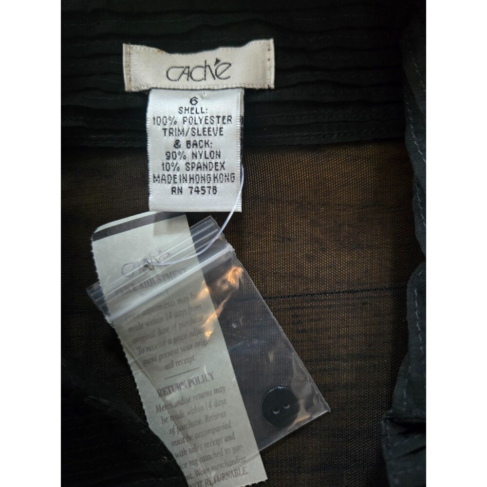 VTG Y2K Cache Button Front Long Sleeve Pleated Blouse Black Size 6 NWT - Picture 3 of 7
